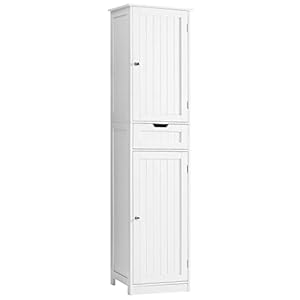 Iwell 67″ Tall Bathroom Cabinet, Storage Cabinet with 2 Doors & 1 Drawer, Bathroom Storage Cabinets with Adjustable Shelves, for Living Room, Entryway, Home Office, White