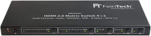 FeinTech VMS04201 Conmutador de Matriz HDMI Matrix Switch 4x2 (4 entradas, 2 Salidas, con Extractor de Audio, Scaler, Ultra HD, 4 K, 60 Hz, HDR)