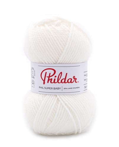 Phildar - Pelote de Laine Phil Super Baby - Laine à Crocheter et à Tricoter - 70% ACRYLIQUE,30% LAINE D'AGNEAU - Aiguille n°3 - Couleur BLANC