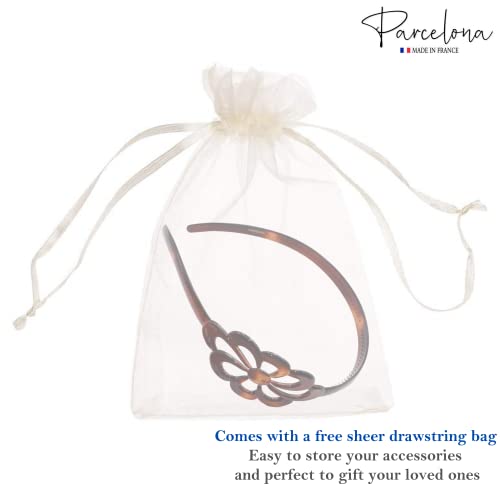 Parcelona French Wide Flower Tortoise Shell Brown Celluloid Acetate Hair Headband thumb #6