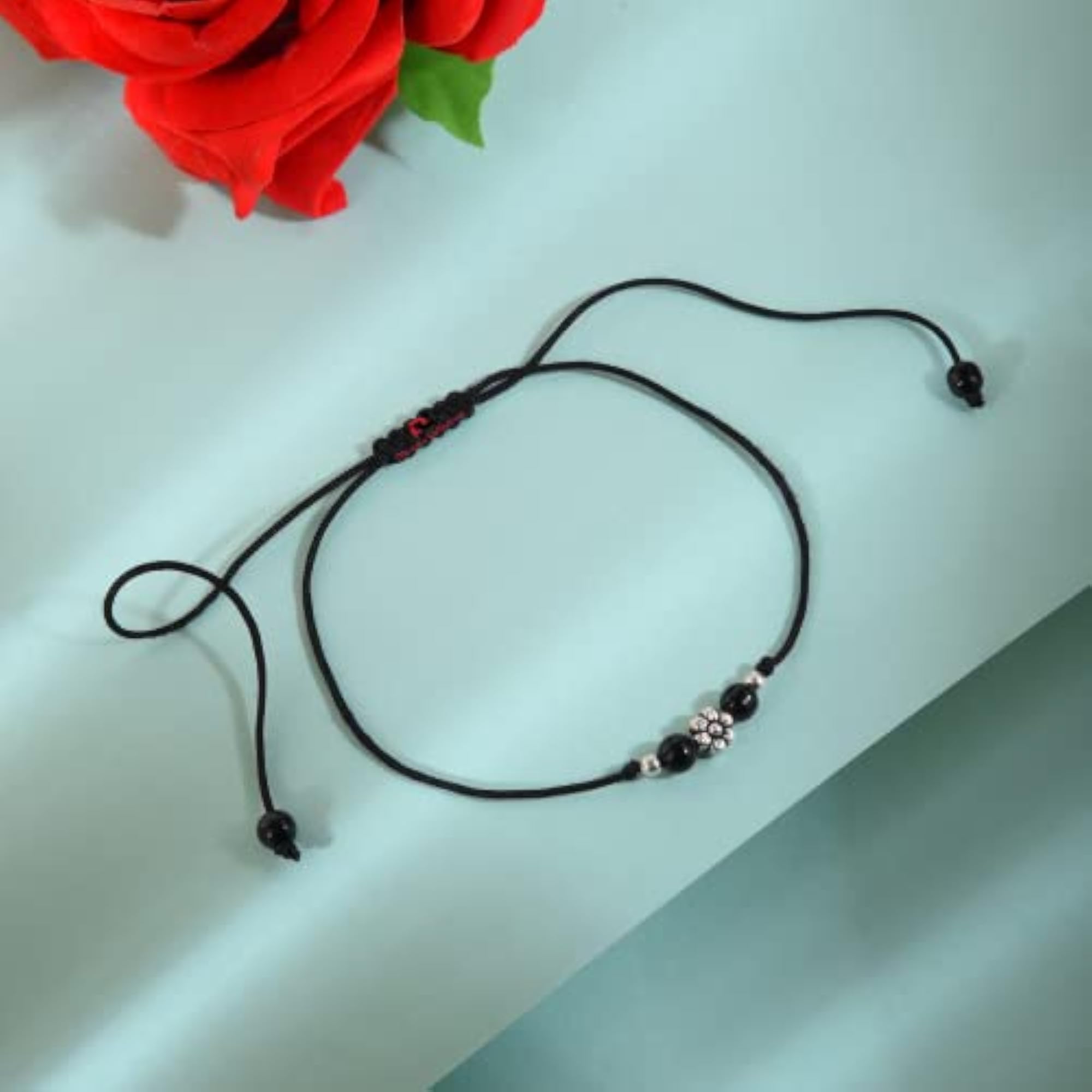925 Silver Adjustable Anklet with Flower Charms