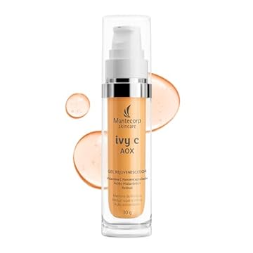MANTECORP - Gel Rejuvenescedor Facial Ivy C AOX - Vitamina C Pura Nanoencapsulada, Ácido Hialurônico e Retinol, Redução de Rugas em 7 Dias - 30g