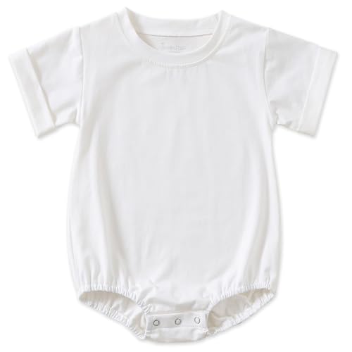 Jimonda Baby Boy Girl Bubble Romper Solid Color Bodysuit Short Sleeve Cotton T-Shirt Outfits Funny Clothes Summer Tops （White，0-3M）