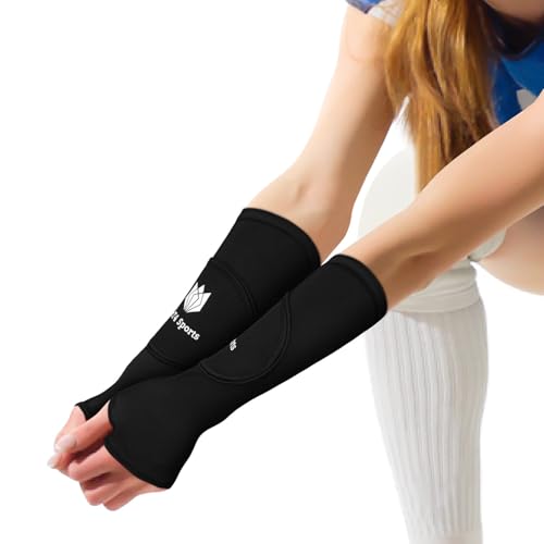FitsT4 Sports Volleyball Arm Sleeves for Girls Passing Forearm Sleeves with Protection Pads and Thumbhole for Youth Black 10