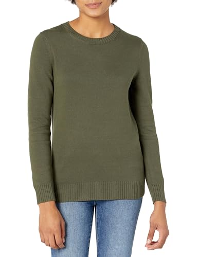 Amazon Essentials Damen Pullover Mit Rundhalsausschnitt Aus 100 % Baumwolle (Erhältlich In Übergröße), Olivgrün, M