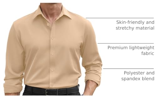 Image of COOFANDY Mens Stretch Dress Shirts Long Sleeve Button Down Shirt Regular Fit Formal Business Shirts