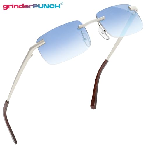 Image of grinderPUNCH Small Slim 90's Popular Nineties Rectangular Sunglasses Clear Rimless Eyewear