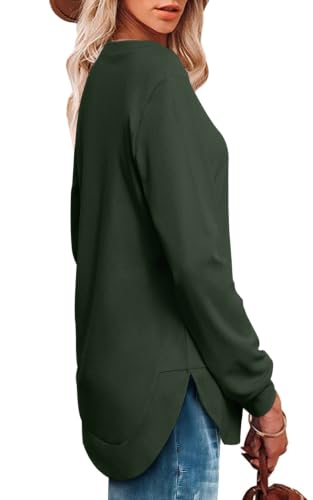 Image of OFEEFAN Womens Sweatshirt Crewneck Long Sleeve Shirts High Low Tops Curved Hem