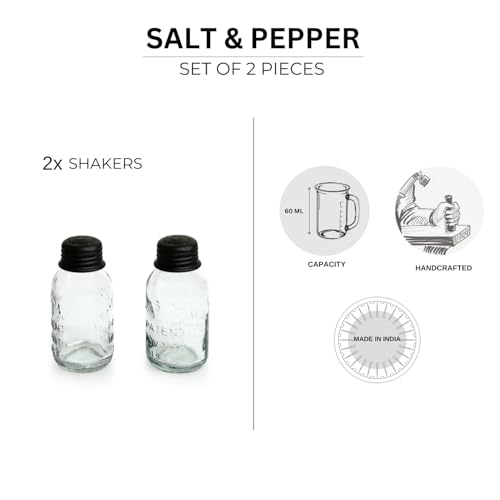 Image of ExclusiveLane 'Mason Bottle' Glass Salt Pepper Set for Dining Table (Set of 2, 60 ML) | Salt and Pepper Container for Dinning Table Salt and Pepper Dispenser Salt and Pepper Shaker