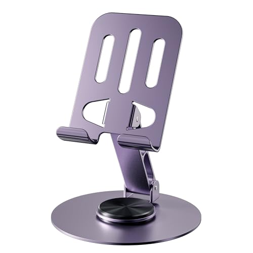 SPIRIT OF ART 5 Pcs Durable Full Metal 360° Rotating Phone & Tablet Stand - Effortlessly Relieves Stress, Universally Compatible - Stable Base for Seamless Viewing, Color: Purple