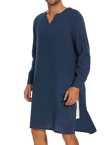 TURETRENDY Men's V-Neck Kaftan Robe Long Sleeve Casual Thobe Side Split Gown Shirt2