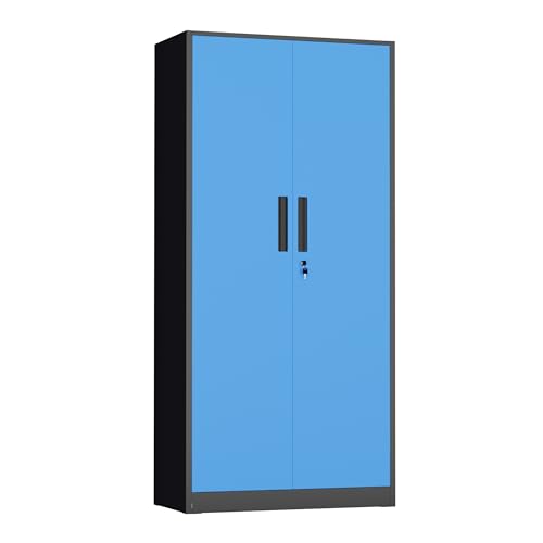 Image of INTERGREAT Metal Storage Cabinet,72 inch Steel Lockable File Cabinet with Locking Doors and Adjustable Shelves,Locking Tool Cabinets for Office,Home,Garage,Gym,School (Black Blue)