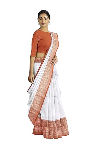 Image of eC ESHA'S COLLECTION Women's Cotton Blend Begumpuri Handloom Saree With Unstitched Running Blouse Piece