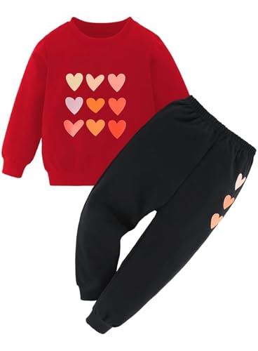 Image of Cute Toddler Girls Sweatsuit - Casual Heart Print Child Clothes Fall Outfit