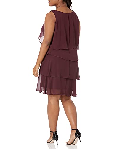 S.l. Fashions Women's Plus-Size Solid Multi-Tier Embellished Shoulder Dress, Fig, 18W #TOP4