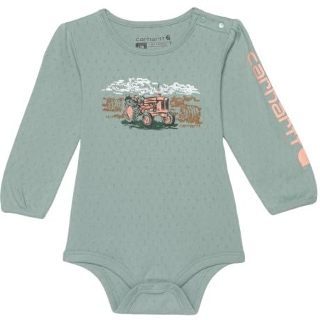 Carhartt Kid's CA7081 Long-Sleeve Harvest Bodysuit | Newborn, Baby, Infant Girls | Patina Green | 12 Month (12M)