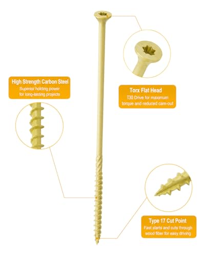 Image of IMSCREWS #14 x 8 Inch Exterior Wood Screws, 1000Hr Salt Spray Rust Resistant Deck Screws, T30 Star Drive, Type 17 Point, Knurled Shank, Heavy Duty Timber Screws, 125 Pack (No Bit)