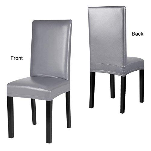Fuloon Dining Chair Covers, Pu Leather Chair Slipcover Solid Waterproof And Oilproof Stretch Dining Chair Protector Coverr (6 Sets, Gray) #TOP5