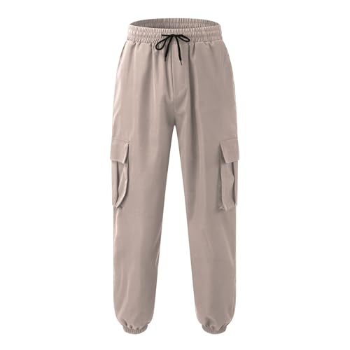 Cargo Work Pants for Men Slim Elastic Waist Drawstring Baggy Twill Track Jogger Sweatpants Cotton Pants with Pockets3