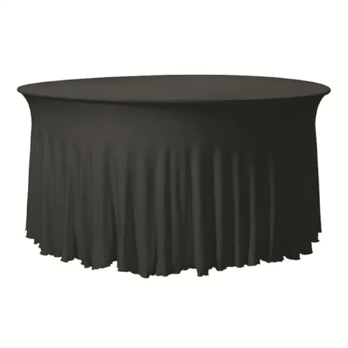VCSZYAFX Mantel Redondo Mantel Redondo con Volantes, Cubierta de Mesa, Falda elástica, Mantel for Boda, Banquete, Fiesta cumpleaños, Decoraciones for Eventos, 1 ud(Black,Diameter 152cm(5FT))