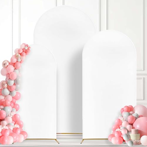 Wedding Arch Cover Set of 3 Arch Backdrop Cover 6FT, 5FT, 4FT White Spandex Fitted Arch Cover Backdrop Stand Cover for Wedding Ceremony Birthday Party Garden Floral Arch Decoration