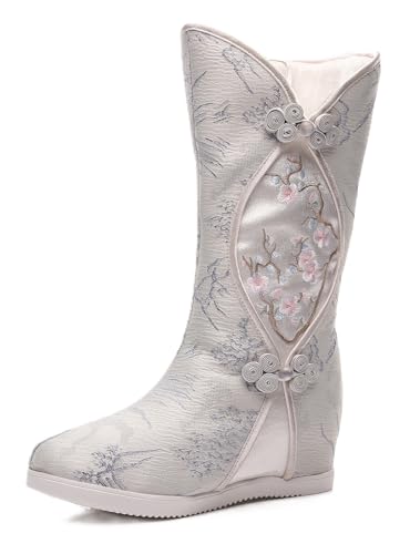 Botas bordadas de estilo chino de la montaña lejana Hanfu, combinadas con botas de aumento de altura interior de disfraz antiguo, Gray, 39.5 EU