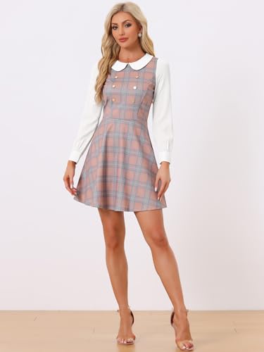 Image of Allegra K Women's Peter Pan Collar Contrast Color Button Decor A-Line Preppy Plaid Mini Dress