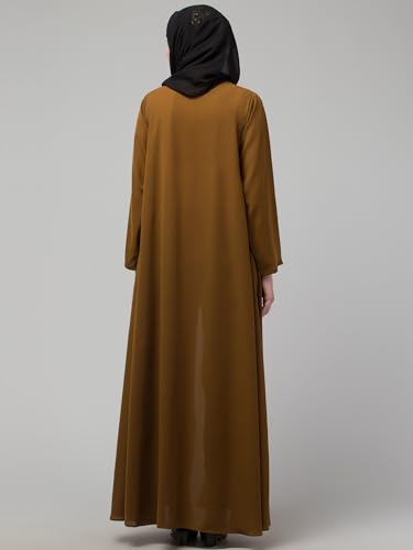 Image of Mallika Women Modest Wear Nida Matt Front Open Zipper Abaya Burkha for Everyday use (Gold, 4XL)