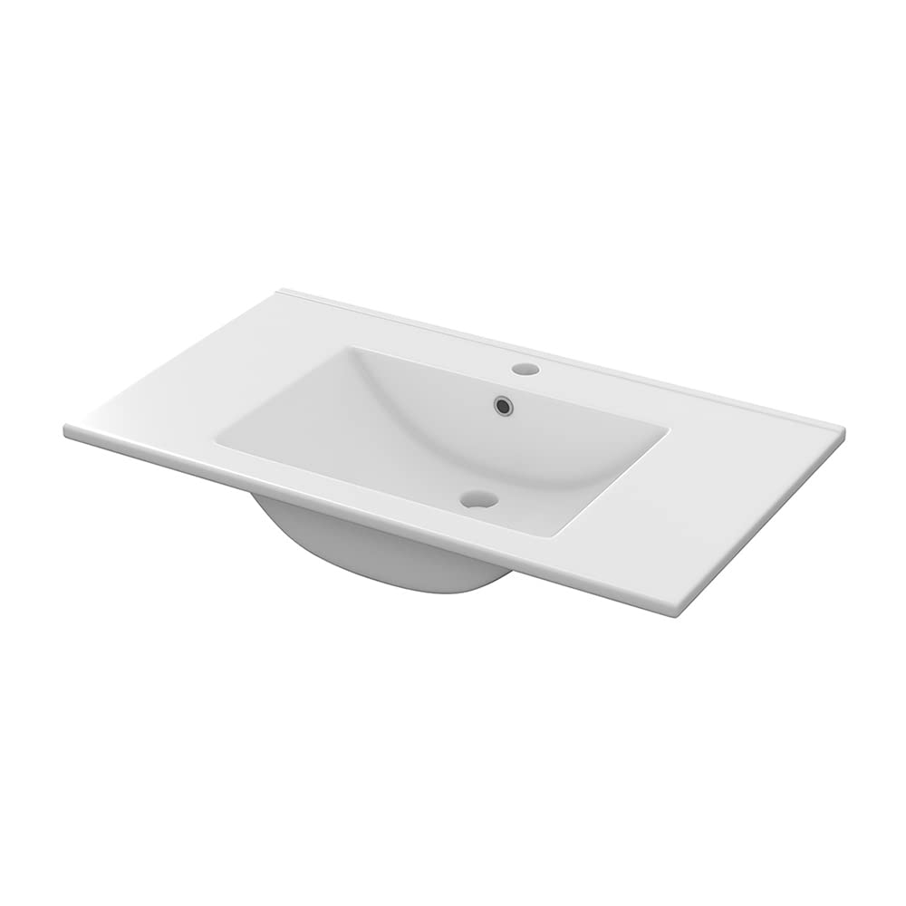 Inbagno Mobile Bagno sospeso 80 cm, Bianco Lucido 2 cassetti, Completo di lavabo e Specchio