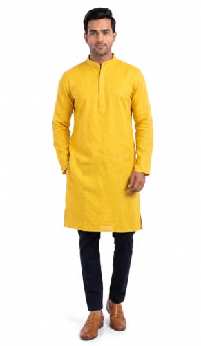 Image of Men's Cotton Blend Plain Kurta Comfortable and Stylish