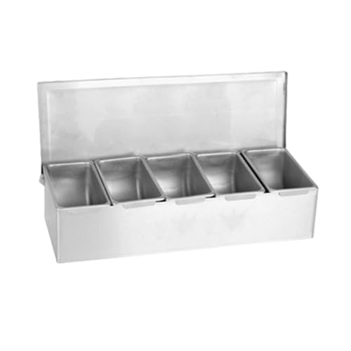 FSE SSCD005 Bar Condiment Dispenser, countertop Design, 5-Compartment, Open Bottom, 18/8 Stainless Steel