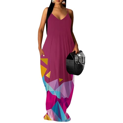 Image of SUZONANA Women's Plus Size Summer Dresses Spaghetti Print Midi Dresses Long Loose Sundresses