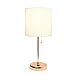 Simple Designs LT2044-RGD Rose Gold Stick Table Desk Lamp with USB Charging Port and Drum Fabric Shade, White Shade