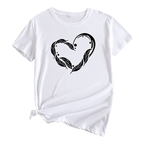 Hgccgdu Plus Size Basic Tees For Women,Short Sleeve Crewneck Heart Print Summer Tunic Tops Casual Loose Teen Girls Cute Shirt White #TOP29