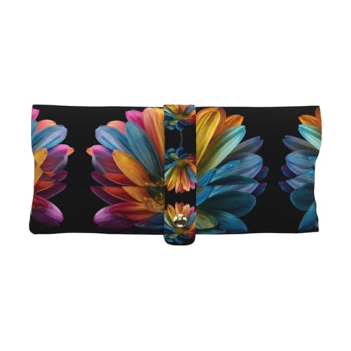 EZDLOWVBA Sac de lunettes de soleil en cuir imprimé marguerite multicolore, étui à lunettes, étui à lunettes en cuir PU à la mode, pochette de lunettes de soleil