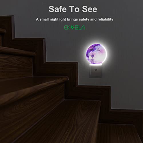 Image of EKOBLA Butterfly Floral Night Light, Bouquet of White and Purple Roses Night Lights Plug Into Wall with Dusk to Dawn Light Sensors, Warm Nightlights for for Girls Women