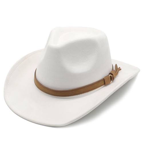 Image of Unisex Western Suede Cowboy Cowgirl Hat Classic Wide Brim Fedora Hat for Men &Women