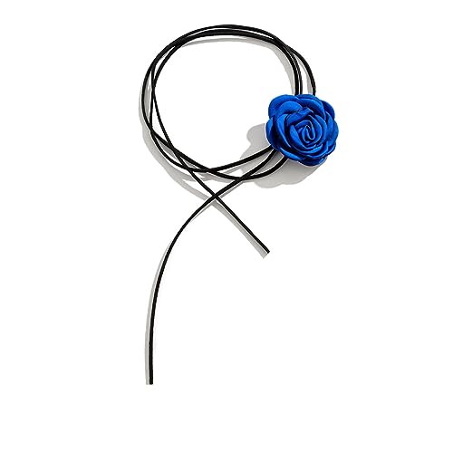 Clataly Handmade Rose Flower Collana Floral flanella Choker Collana Regolabile Wedding Bride Party Compleanno per le Donne Ragazze (Blu)