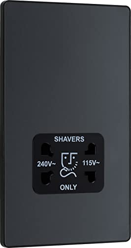 BG Enchufe eléctrico de doble voltaje para afeitadora, enchufe de cargador de cepillo de dientes eléctrico para baños, placa frontal sin tornillos, bordes redondos, Evolve, 2 pines, gris mate, 115