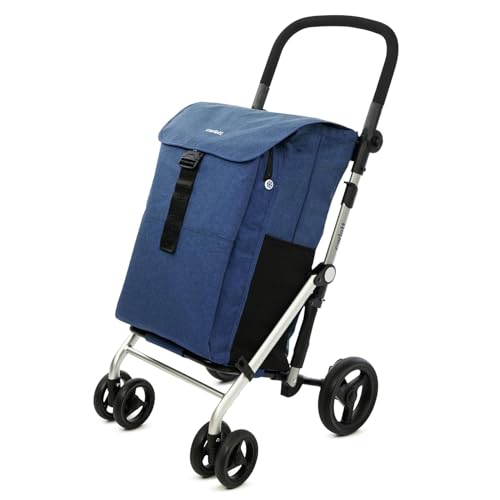 Carlett - Classic Family | Carro Plegable | Carrito de Supermercado Resistente | 4 Ruedas | para Compras Grandes | Gran Capacidad 64L | Bolsa Principal 32kg | Bolsa Isotérmica 12L | Denim