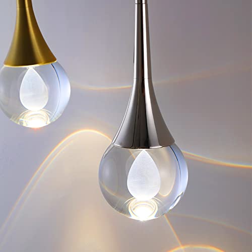 Untrammelife 1-Light Teardrop Crystal Pendant Light,Globe 8W Dimmable Led Ceiling Hanging Light Sliver Hanging Light Fixture For Kitchen Island Bathroom Bedroom Bar #TOP1