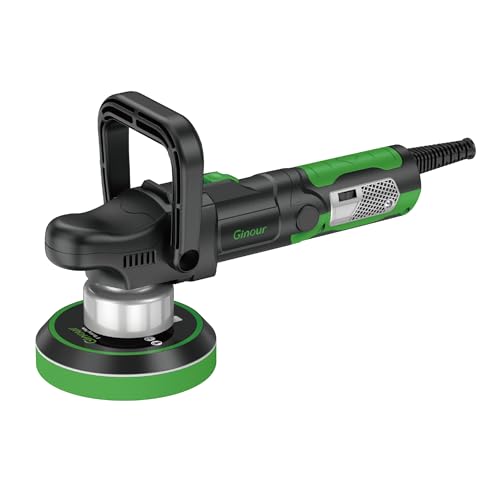 Ginour Pulidora de 900 W, juego de 6 velocidades, pulidora excéntrica con 5 esponjas de pulido de 150 mm, mango en D extraíble y mango lateral, cable de 3 m, pulido de coche, barco y motocicleta
