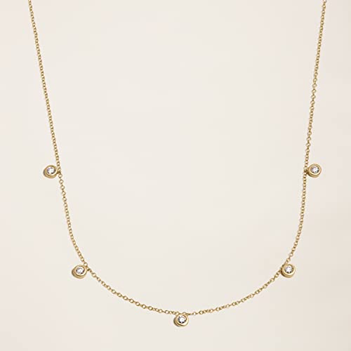 14k Solid Gold Diamond Solitaire Station Necklace Series,No fading, No allergies, Non gold-plating,Lab grown Diamond, DEF VS~VVS,Lobster buckle3