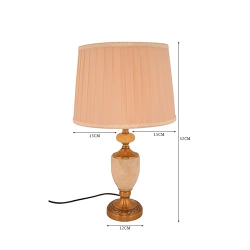 Image of ELARE Antique Brass Table Lamp for Bedroom with Pleated Fabric Shade & Marble Base | Luxury Bedside Night Table Lamps for Bedroom & Living Room | Vintage Decorative Table Light for Home Decor