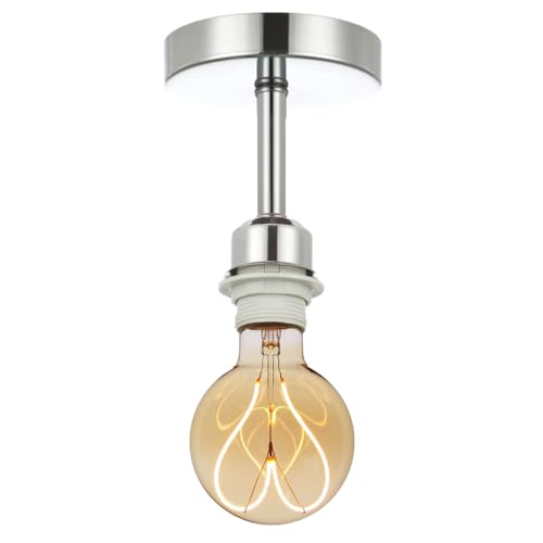 Gokoly Polished Silver Ceiling Light Fitting, Chrome Plated Ceiling Pendant Light Fitting for Industrial Style Light Bulbs Suitable for Lamp Shades with E27 Lamp Holder