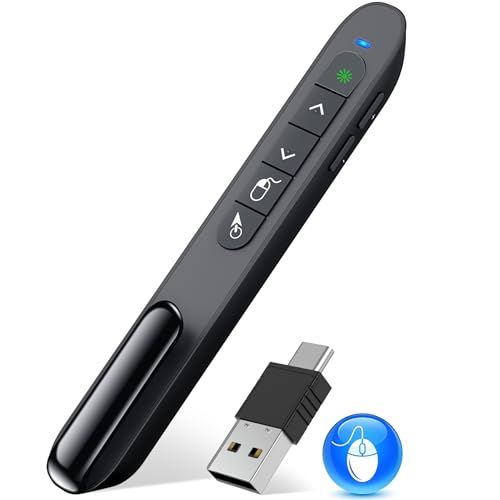 Image of USB Type C Wireless Rechargeable Presenter Remote with Air Mouse, Green Light, Volume Control, Presentation Clicker PPT Pointer 2.4GZ PowerPoint Clicker Slide Advancer for Window Mac Keynote Google
