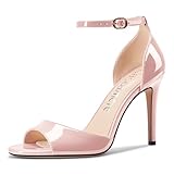 Castamere Mujer Alto High Aguja Heel Redonda Abierta Punta Correa Tobillo Dress Sandalias Cierre con Hebilla Zapatos 10 CM Heels Rosa Pálido 42 EU