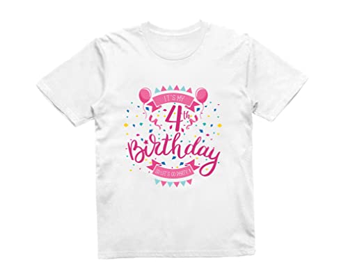 Reality Glitch It's My 4th Birthday Girls Kids T-Shirt (White, 3-4 Years)