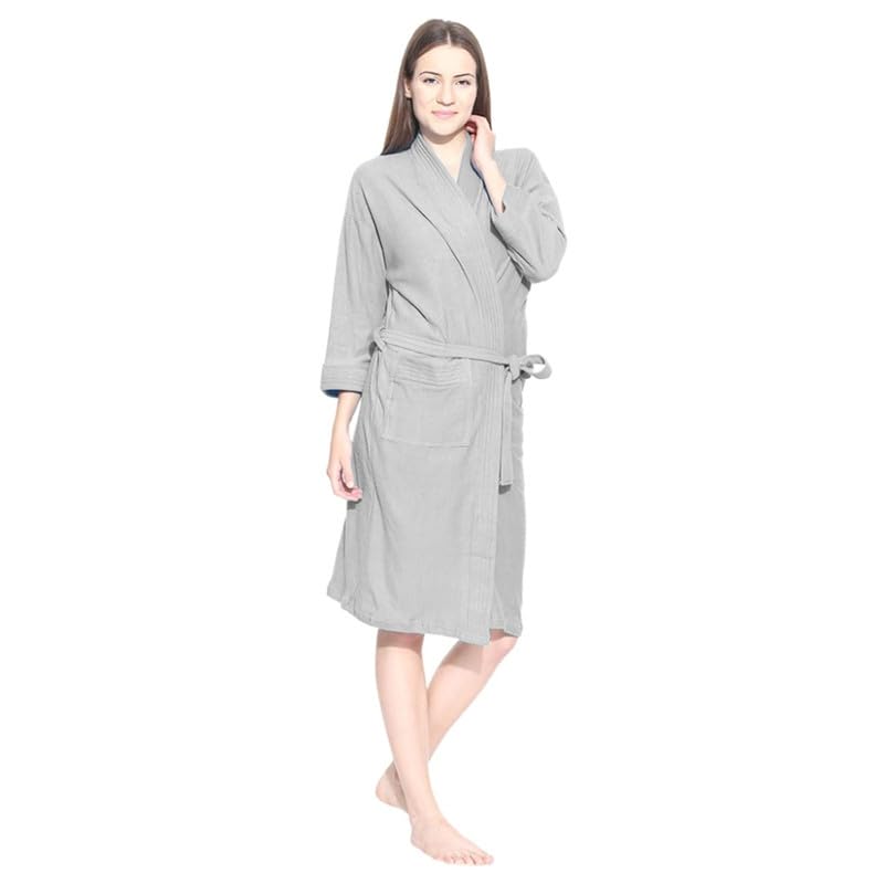 FILMAX® Originals Unisex 100% Cotton Towel Terry Solid Long Sleeve Bath Gown for Swimming, Beach, Party, Spa Bathrobe (FX1-5402_Melange Grey_XXL) 4