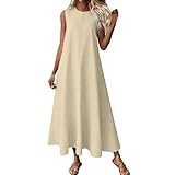 Vestido largo de verano para mujer, estilo casual, liso, sin mangas, de lino y algodón, vestido maxi suave y transpirable, vestido ancho elegante, tallas grandes, para playa, casa y tiempo libre